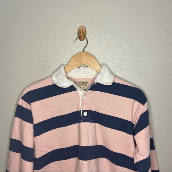 Abercrombie & Fitch Pink Navy Striped Rugby Cloth Cropped Y2K Shirt - Picture 3 of 9